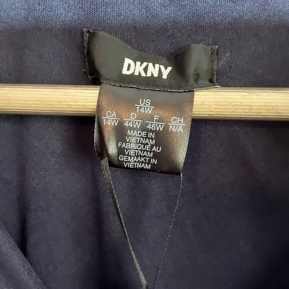 NWT! DKNY Long-Sleeve Tie-Neck Pleated Shift Dress Blue Georgette - 14W - Picture 8 of 13